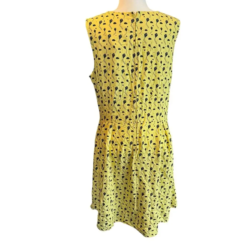 Circus Yellow Kite Print Sleeveless Dress 100% Rayon Made in India UK 20